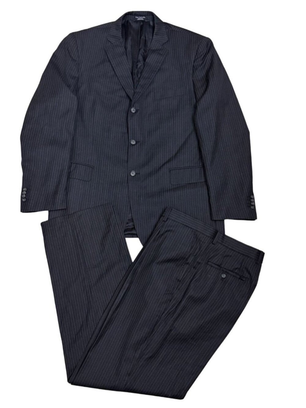 GUY LAROCHE Pinstripe Black Business Casual Formal Blazer & Dress Pants SUIT 44R